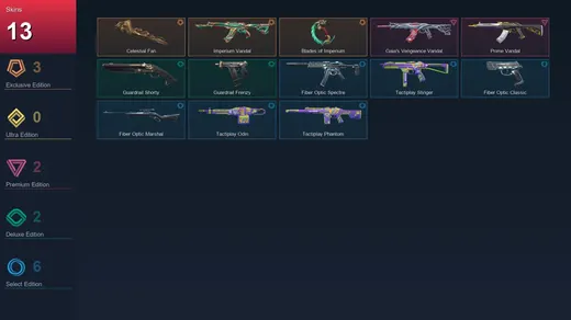 AP | Celestial Fan | Imperium Vandal | Blades of Imperium | Gaia's Vengeance Vandal | 13 Skin | 15 Agent | 23 Buddy | Lv40 — Valorant account