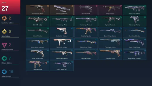 NA | Neo Frontier Sheriff | Hieroscape Blades | Reaver Sheriff | Origin Vandal | 27 Skin | 22 Agent | 36 Buddy | Lv63