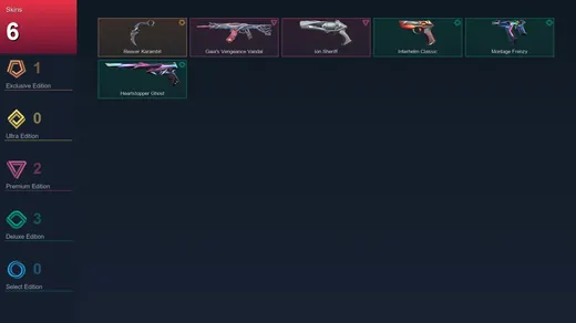 BR | Reaver Karambit | Gaia's Vengeance Vandal | Ion Sheriff | Interhelm Classic | 6 Skin | 29 Agent | 21 Buddy | Lv78 — Valorant account