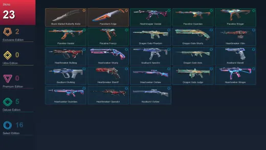 AP | Black.Market Butterfly Knife | Paceline's Edge | Heartstopper Vandal | Paceline Guardian | 23 Skin | 15 Agent | 22 Buddy | Lv45