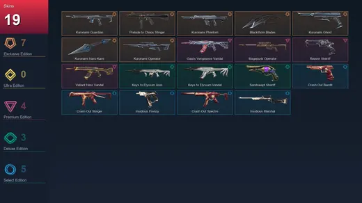 EU | Kuronami Guardian | Prelude to Chaos Stinger | Kuronami Phantom | Blackthorn Blades | 19 Skin | 21 Agent | 25 Buddy | Lv57 — Valorant account