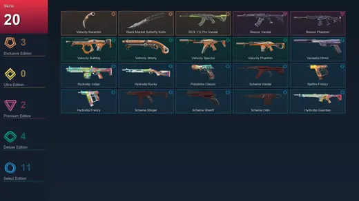 EU | Velocity Karambit | Black.Market Butterfly Knife | RGX 11z Pro Vandal | Reaver Vandal | 20 Skin | 23 Agent | 55 Buddy | Lv103
