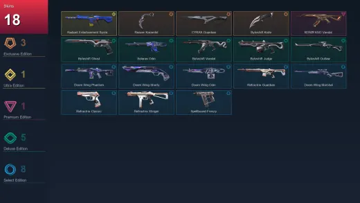 EU | Reaver Karambit | CYRAX Guardian | Byteshift Knife | Radiant Entertainment System Phantom | 18 Skin | 8 Agent | 13 Buddy | Lv22