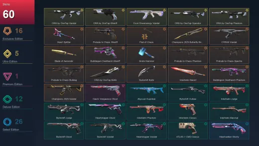 EU | Heart Splitter | Prelude to Chaos Sheriff | Flail of Chaos | Champions 2025 Butterfly Knife | 60 Skin | 29 Agent | 59 Buddy | Lv138