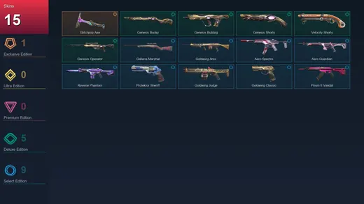 EU | Glitchpop Axe | Genesis Bucky | Genesis Bulldog | Genesis Shorty | 15 Skin | 15 Agent | 21 Buddy | Lv58