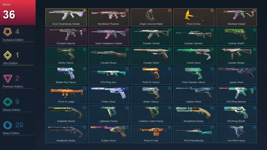 AP | Mystbloom Phantom | Origin Crescent Blade | Prism III Axe | Glitchpop Vandal | 36 Skin | 25 Agent | 90 Buddy | Lv216