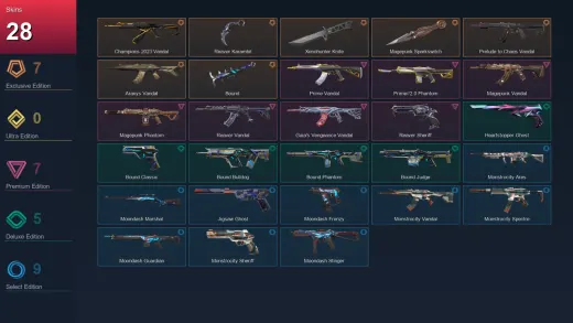 EU | Champions 2023 Vandal | Reaver Karambit | Xenohunter Knife | Magepunk Sparkswitch | 28 Skin | 27 Agent | 45 Buddy | Lv110