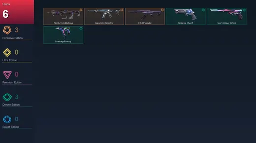 EU | Nocturnum Bulldog | Kuronami Spectre | EX.O Vandal | Solarex Sheriff | 6 Skin | 17 Agent | 25 Buddy | Lv76