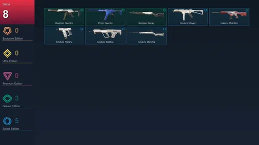 EU | Kingdom Spectre | Prism Spectre | Kingdom Bucky | Couture Stinger | 8 Skin | 8 Agent | 7 Buddy | Lv1