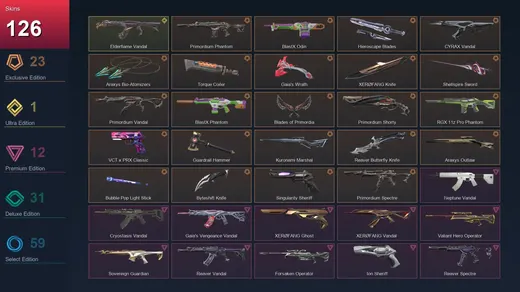 AP | Primordium Phantom | BlastX Odin | Hieroscape Blades | CYRAX Vandal | 126 Skin | 29 Agent | 148 Buddy | Lv282 — Valorant account