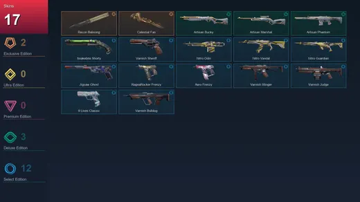 EU | Recon Balisong | Celestial Fan | Artisan Bucky | Artisan Marshal | 17 Skin | 18 Agent | 42 Buddy | Lv101 — Valorant account