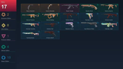 EU | Reaver Karambit | Velocity Karambit | Reaver Vandal | Velocity Shorty | 17 Skin | 25 Agent | 52 Buddy | Lv105