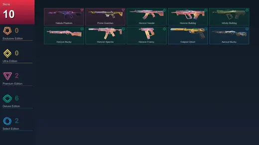 EU | Nebula Phantom | Prime Guardian | Horizon Vandal | Horizon Bulldog | 10 Skin | 7 Agent | 7 Buddy | Lv11