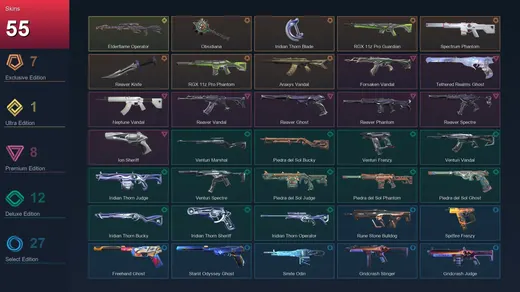 EU | Obsidiana | Iridian Thorn Blade | RGX 11z Pro Guardian | Spectrum Phantom | 55 Skin | 27 Agent | 44 Buddy | Lv83 — Valorant account