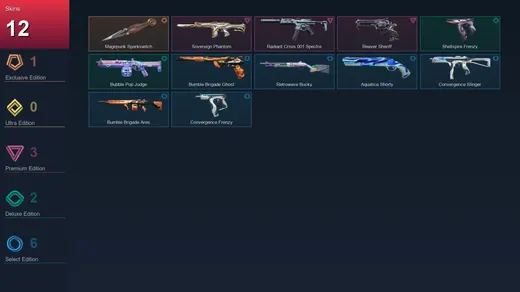 LA | Magepunk Sparkswitch | Sovereign Phantom | Radiant Crisis 001 Spectre | Reaver Sheriff | 12 Skin | 7 Agent | 8 Buddy | Lv15