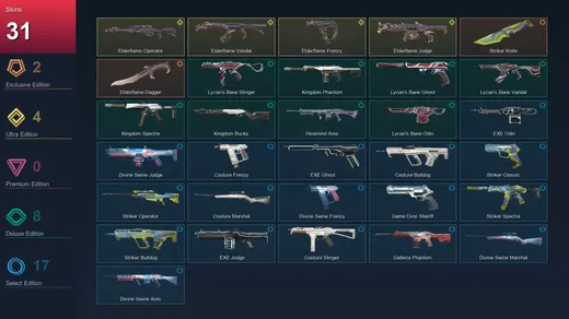 NA | Striker Knife | Elderflame Dagger | Elderflame Operator | Elderflame Vandal | 31 Skin | 14 Agent | 32 Buddy | Lv46 — Valorant account