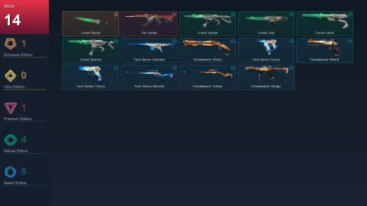 AP | Comet Sword | Oni Vandal | Comet Vandal | Comet Odin | 14 Skin | 13 Agent | 26 Buddy | Lv38