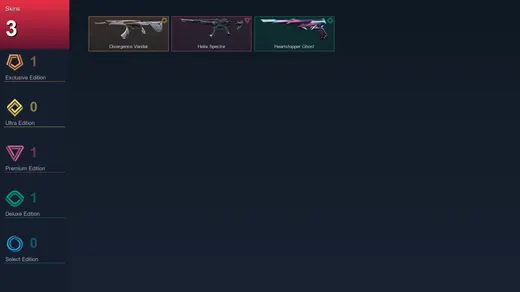 EU | Divergence Vandal | Helix Spectre | Heartstopper Ghost | 3 Skin | 16 Agent | 9 Buddy | Lv45 — Valorant account