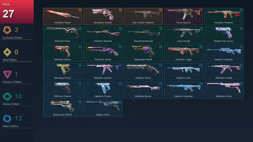 AP | Interhelm Sword | Mystbloom Sheriff | Neo Frontier Phantom | Prime Spectre | 27 Skin | 27 Agent | 76 Buddy | Lv211