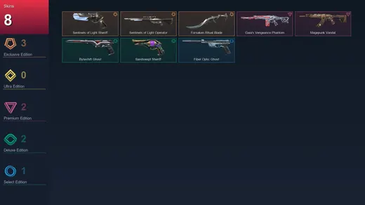 EU | Sentinels of Light Sheriff | Sentinels of Light Operator | Forsaken Ritual Blade | 8 Skin | 21 Agent | 30 Buddy | Lv75