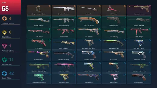 EU | Origin Crescent Blade | Spectrum Phantom | Artisan Foil | .SYS Melee | 58 Skin | 21 Agent | 87 Buddy | Lv287 — Valorant account