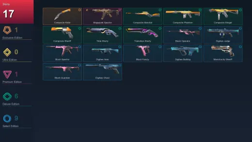 AP | Composite Knife | Magepunk Spectre | Composite Marshal | Composite Phantom | 17 Skin | 21 Agent | 48 Buddy | Lv122