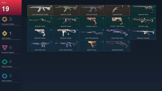 LA | Imperium Vandal | Kuronami Vandal | Byteshift Knife | Evori Dreamwings Vandal | 19 Skin | 12 Agent | 40 Buddy | Lv90