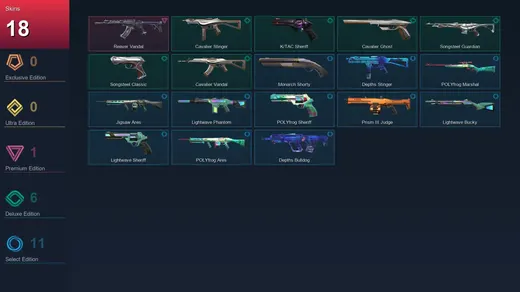 EU | Reaver Vandal | Cavalier Stinger | K/TAC Sheriff | Cavalier Ghost | 18 Skin | 9 Agent | 14 Buddy | Lv13