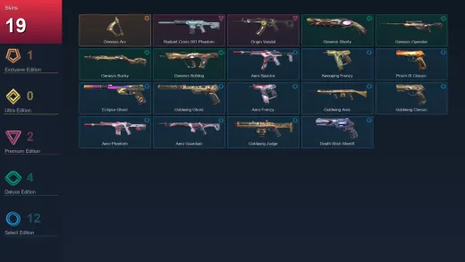EU | Genesis Arc | Radiant Crisis 001 Phantom | Origin Vandal | Genesis Shorty | 19 Skin | 18 Agent | 42 Buddy | Lv87