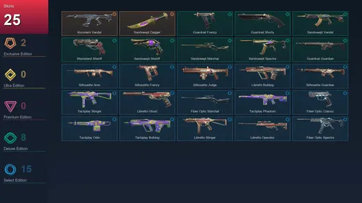 EU | Kuronami Vandal | Sandswept Dagger | Guardrail Frenzy | Guardrail Shorty | 25 Skin | 15 Agent | 26 Buddy | Lv47 — Valorant account