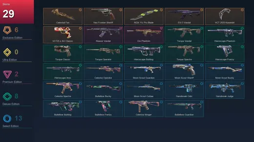 AP | Celestial Fan | Neo Frontier Sheriff | RGX 11z Pro Blade | EX.O Vandal | 29 Skin | 18 Agent | 32 Buddy | Bronze I | Lv47 — Valorant account
