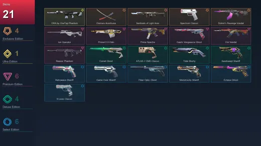 EU | Onimaru Kunitsuna | Sentinels of Light Ares | Spectrum Classic | Dolmir's Revenge Vandal | 21 Skin | 28 Agent | 69 Buddy | Lv205