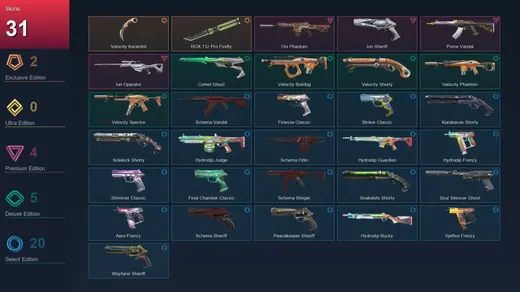 AP | Velocity Karambit | RGX 11z Pro Firefly | Oni Phantom | Ion Sheriff | 31 Skin | 29 Agent | 99 Buddy | Platinum II | Lv254 — Valorant account