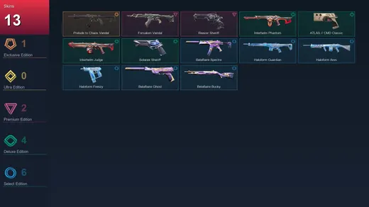 EU | Prelude to Chaos Vandal | Forsaken Vandal | Reaver Sheriff | Interhelm Phantom | 13 Skin | 24 Agent | 36 Buddy | Lv89 — Valorant account