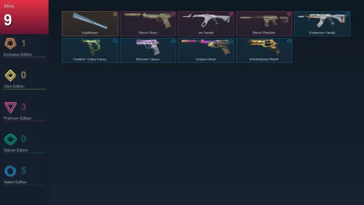 AP | Equilibrium | Recon Ghost | Ion Vandal | Recon Phantom | 9 Skin | 23 Agent | 25 Buddy | Lv101