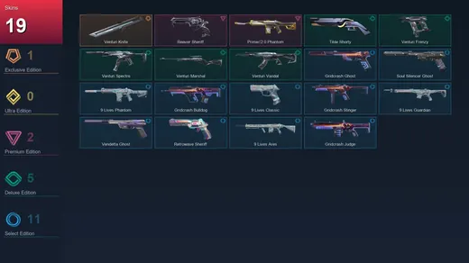 EU | Venturi Knife | Reaver Sheriff | Prime//2.0 Phantom | Tilde Shorty | 19 Skin | 22 Agent | 45 Buddy | Lv98
