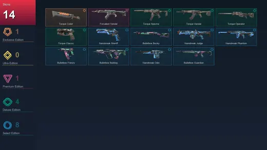 AP | Torque Coiler | Forsaken Vandal | Torque Spectre | Torque Vandal | 14 Skin | 11 Agent | 14 Buddy | Lv29 — Valorant account