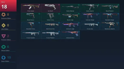 EU | Prime Vandal | Ion Sheriff | Venturi Marshal | Venturi Spectre | 18 Skin | 19 Agent | 26 Buddy | Lv55