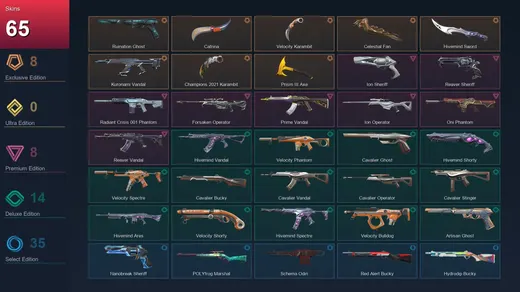 LA | Ruination Ghost | Catrina | Velocity Karambit | Celestial Fan | 65 Skin | 28 Agent | 103 Buddy | Lv209 — Valorant account