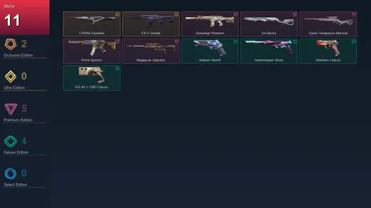 AP | CYRAX Guardian | EX.O Vandal | Sovereign Phantom | Ion Bucky | 11 Skin | 28 Agent | 32 Buddy | Lv98