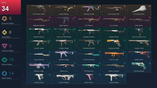 NA | Neo Frontier Sheriff | Araxys Bulldog | Glitchpop Vandal | Neo Frontier Odin | 34 Skin | 14 Agent | 30 Buddy | Lv35