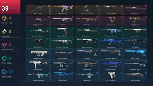 AP | Spline Dagger | BlastX Spectre | Origin Crescent Blade | Singularity Sheriff | 39 Skin | 17 Agent | 33 Buddy | Lv29