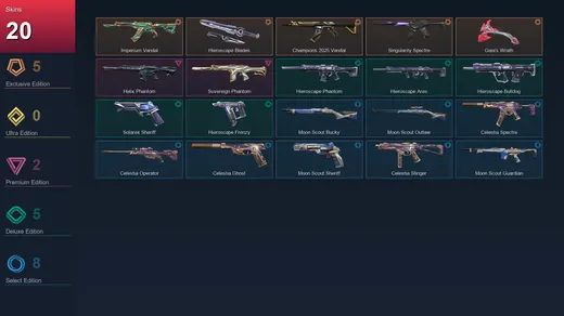 AP | Imperium Vandal | Hieroscape Blades | Champions 2025 Vandal | Singularity Spectre | 20 Skin | 21 Agent | 27 Buddy | Lv70 — Valorant account