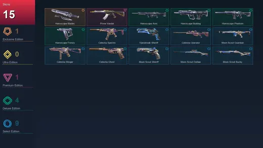 AP | Hieroscape Blades | Prime Vandal | Hieroscape Ares | Hieroscape Bulldog | 15 Skin | 28 Agent | 37 Buddy | Lv73