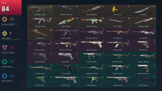 AP | Singularity Spectre | Recon Balisong | Prism III Axe | Songsteel | 84 Skin | 20 Agent | 82 Buddy | Lv228 — Valorant account