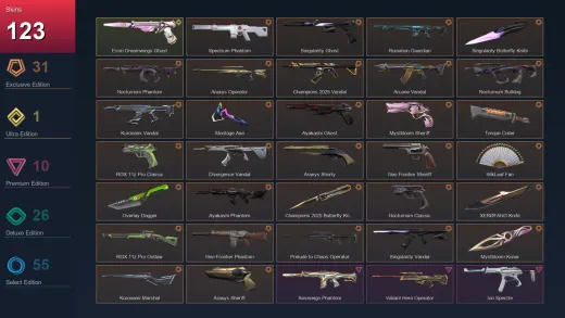 EU | Spectrum Phantom | Singularity Ghost | Ruination Guardian | Singularity Butterfly Knife | 123 Skin | 29 Agent | 88 Buddy | Lv124