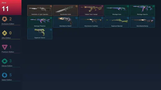 EU | Sentinels of Light Operator | Xenohunter Knife | Valiant Hero Vandal | Montage Ares | 11 Skin | 9 Agent | 10 Buddy | Bronze III | Lv26 — Valorant account