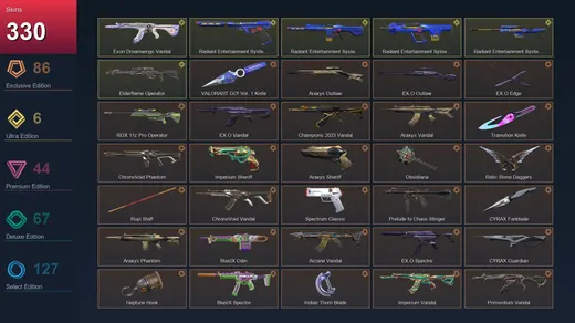 NA | VALORANT GO! Vol. 1 Knife | Araxys Outlaw | EX.O Outlaw | EX.O Edge | 330 Skin | 27 Agent | 199 Buddy | Ascendant II | Lv208 — Valorant account