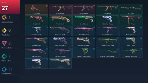 EU | .SYS Melee | Origin Vandal | Reaver Vandal | .SYS Vandal | 27 Skin | 27 Agent | 94 Buddy | Lv197