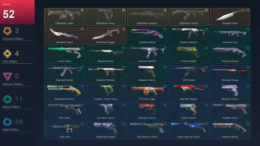 AP | Kingdom Knife | Hivemind Sword | Elderflame Dagger | Elderflame Judge | 52 Skin | 27 Agent | 129 Buddy | Lv273